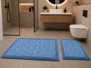 Set 2 Covorase Baie, Leaves 02 Albastru, Covor 100% Bumbac, Dimensiunea 60x100 cm