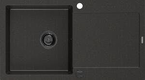 Mexen Leo, chiuvetă din granit 900x500x190 mm, 1 cameră, negru-auriu metalic cu sifon negru, 6501901010-75-B