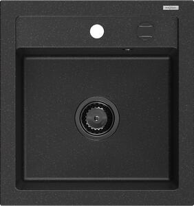 Mexen Vito, chiuveta granit 520x490x210 mm, 1 camera, negru-argintiu metalic cu sifon negru, 6503521000-73-B