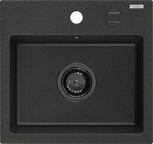 Mexen Milo, chiuvetă din granit 435x410x171 mm, 1 cameră, negru-auriu metalic cu sifon negru, 6505441000-75-B