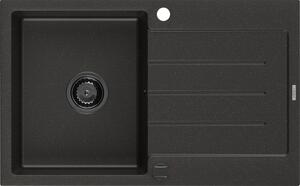 Mexen Bruno, chiuveta granit 795x495x200 mm, 1 camera, negru cu auriu metalic si sifon negru, 6513791010-75-B