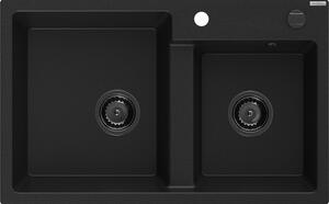 Mexen Tomas Chiuvetă de granit cu 2 compartimente 800 x 500 mm, Neagră, sifon Neagră - 6516802000-77-B