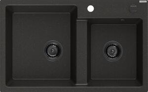 Mexen Tomas Chiuvetă de granit cu 2 compartimente 800 x 500 mm, Neagră/Auriu metalic, sifon Neagră - 6516802000-75-B