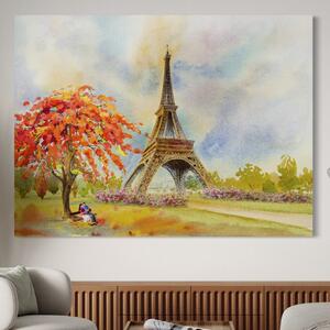 Tablou Canvas Premium LuxCanva® A1104, Iubire In Paris , Orasul Iubirii, Indragostiti, Turnul Eiffel, Culori Vibrante