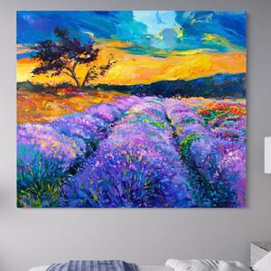 Tablou Canvas Premium LuxCanva® A1097, Lavanda , Peisaj, Apus, Mov, Lila, Camp, Culori Vibrante