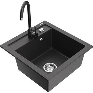 Mexen Vito chiuvetă de granit cu 1 compartiment și baterie de bucătărie Telma, Neagră picățele - 6503-76-670200-70