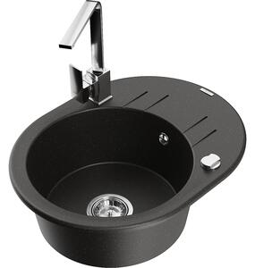 Mexen Kevin chiuvetă granit 1-cameră cu scurgător și baterie de bucătărie Rita, negru/auriu metalic - 6517-75-670300-00