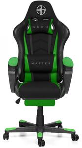 Guru Master GM2-GN-L, scaun de gaming, elegant, ergonomic, rotativ, cu suport picioare, negru/verde