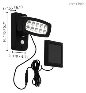 Eglo 98187 - Aplică solară de perete cu senzor PALIZZI, LED/1,2V, IP44