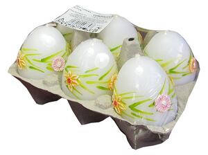 Set 6 lumanari de Paste in forma de oua, alb cu imprimeu floral, 3397