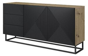 Comoda 167 cm Asha cu baza metalică - artizanală / negru mat
