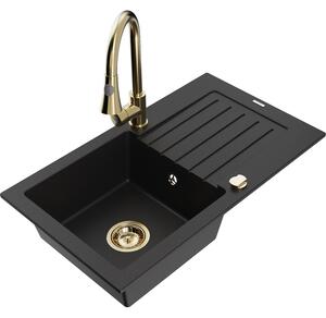 Mexen Pablo chiuvetă de granit cu 1 compartiment cu scurgător și baterie de bucătărie Elia, negru - 6510-77-670101-50