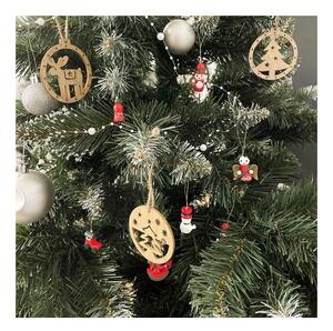 Set 10 decoratiuni din lemn pentru bradul de Craciun, inaltime 2.5 - 3.5 cm, cutie depozitare