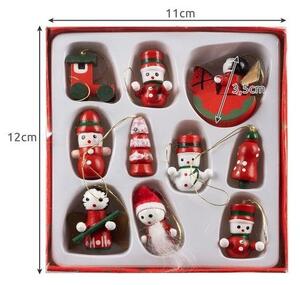 Set 10 decoratiuni din lemn pentru bradul de Craciun, inaltime 2.5 - 3.5 cm, cutie depozitare
