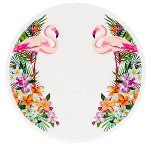 Prosop de plajă rotund cu motiv flamingo 150 cm