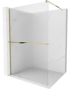 Mexen Kioto, paravan de dus cu raft si suport pentru prosoape 140 x 200 cm, sticla 8 mm cu model nervurat, profil auriu, 800-140-121-50-09