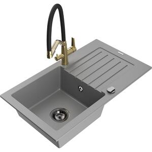 Mexen Pablo chiuvetă de granit cu un compartiment, cu picurător și baterie de bucătărie Duo, Gri - 6510-71-671701-57-B