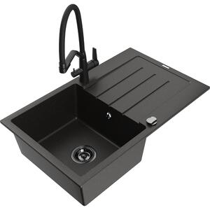 Mexen Bruno chiuvetă de granit cu o cuvă și picurător și baterie de bucătărie Duo, negru/auriu metalic - 6513-75-671701-70-B