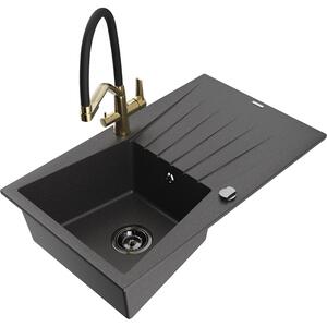 Mexen Cesar chiuvetă granit 1-cam. cu scurgător şi baterie bucătărie Duo, negru cu pete - 6514-76-671701-57-B