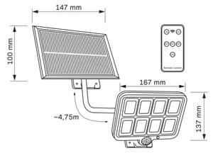 Reflector solar LED cu senzor INTEGRA LED/3W/3,7V IP44 + telecomandă