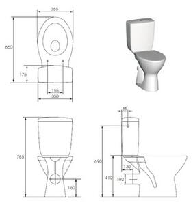 Set WC compact Cersanit Granit SE 010, incl. rezervor și capac WC, alb