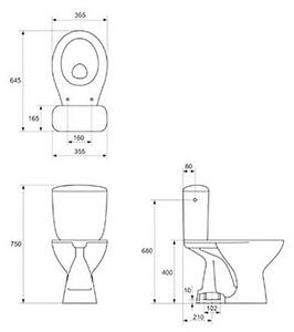 Set WC compact Cersanit Solari, incl. rezervor & capac WC, evacuare verticală
