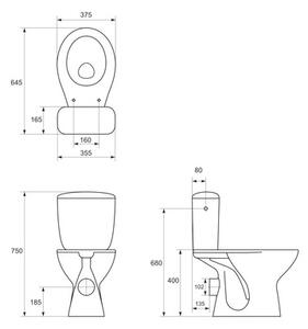 Set WC compact Cersanit Solari, incl. rezervor & capac WC, evacuare orizontală