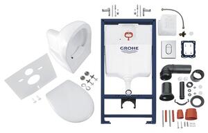 Pachet WC Grohe 5 în 1 Solido, vas WC suspendat, rezervor încastrat, capac WC și clapetă acționare