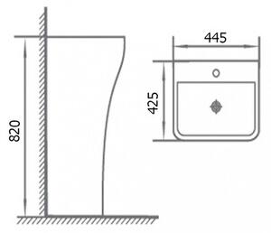 Lavoar freestanding rectangular P325 44,5x42,5 cm alb lucios