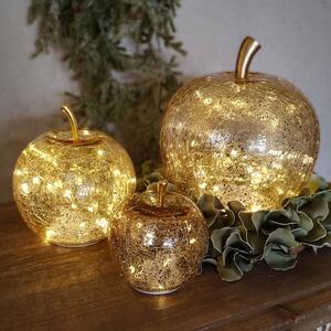 Decoratiunie mar luminos din sticla cu LED, Golden Apple 24 cm