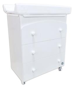 Comoda bebe din lemn masiv, BabyDreams Clasico cu salteluta si cadita, 76x47x92 cm, Alb