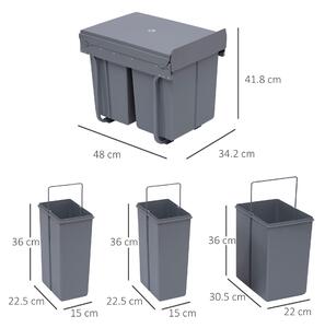 HOMCOM Cos de Gunoi Ecologic cu 3 Containere Separate Capacitate Total 40L, Gri 48x34.2x41.8cm