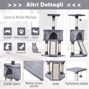PawHut Arbore pentru Pisici Compact, Design cu Frânghie Sisal pentru Zgâriat, Gri, 40x40x98cm | Aosom Romania