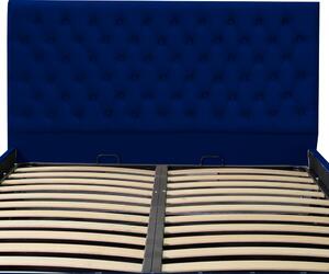 Pat dublu tapitat model Texas Deluxe, 180 200cm, culoare bleumarin, cu somiera metalica rabatabila si spatiu de depozitare Bleumarin, 180 x 200, 180 x