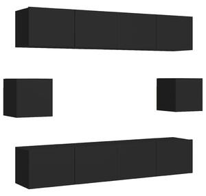 Set dulapuri TV, 6 piese, negru, lemn prelucrat