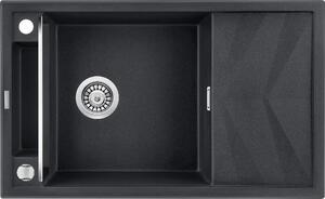 Deante Magnetic, chiuvetă blat granit 820x500x219 mm Z/O, 3,5" + sifon cu economie de spațiu, 1 cameră, grafit metalic, ZRM_G113