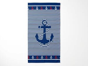 Prosop de plaja cu uscare rapida MARITIMO albastru-alb 70 x 140 cm, 100% microfibra