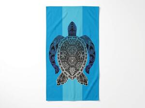Prosop XXL de plaja cu uscare rapida SHELL GEM albastra 150 x 210 cm, 100% microfibra