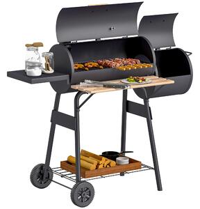 Outsunny Gratar de gradina cu capac si afumator, gratar pe carbune cu rafturi si roti 124x53x104cm, negru | AOSOM RO
