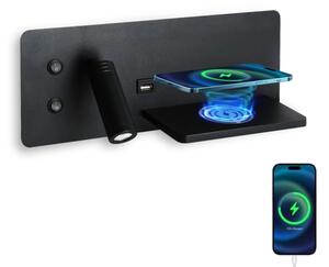 Aplică LED cu raft, USB și funcție de încărcare fără fir Immax 08287L LED/3W/230V + LED/3W