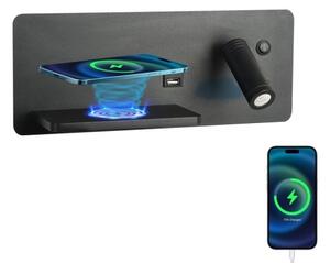 Aplică LED cu raft, USB și funcție de încărcare fără fir Immax 08288L LED/3W/230V + LED/3W