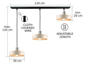 Lustră suspendată LATTE 3xE27/60W/230V bej/negru/auriu