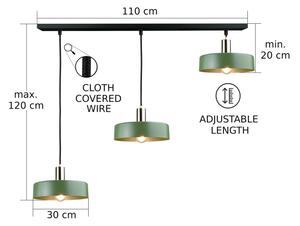 Lustră pe cablu HAKI 3xE27/60W/230V verde/crom lucios