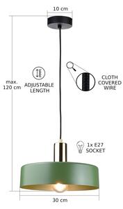 Lustră pe cablu HAKI 1xE27/60W/230V verde/crom lucios