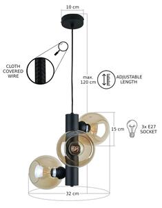 Lustră pe cablu TUBE 3xE27/60W/230V negru/bej fumuriu