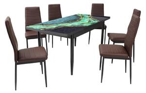 Set masă extensibilă Crystal cu 6 scaune Oscar Maro Piele Ecologică