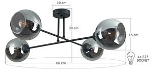 Lustră pe tijă VASCO 4xE27/60W/230V negru/negru fumuriu