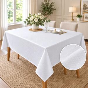 Fata de masa satinata jacquard alba 150x150 cm, elegant geometric
