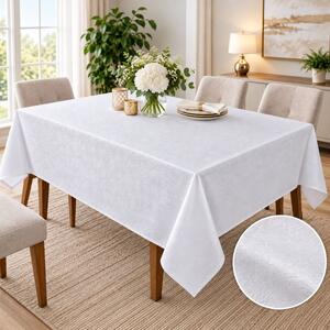 Fata de masa satinata jacquard alba 150x150 cm, damasc floral