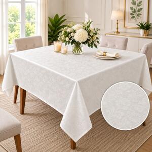 Fata de masa satinata jacquard crem 150x180 cm, elegant floral